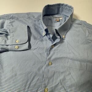 Peter Millar Summer Comfort Mens XL Blue White Gingham Stretch Shirt Button Down